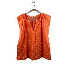 Orange Polka Dot Sleeveless Blouse By Loft M 100% Cotton Embroidery Detail Women